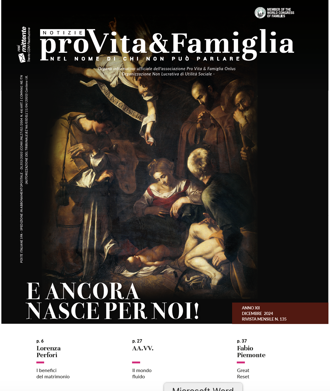 copertina 135  notizie ProVita & Famiglia_ Natività- Caravaggio